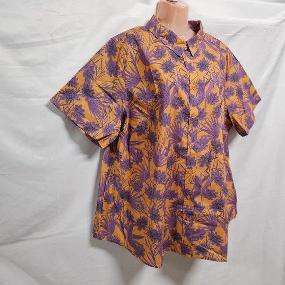 Wildfang The Essential Top Button Up Shirt Women Size 1X Flower Press Pecan - Picture 5 of 11